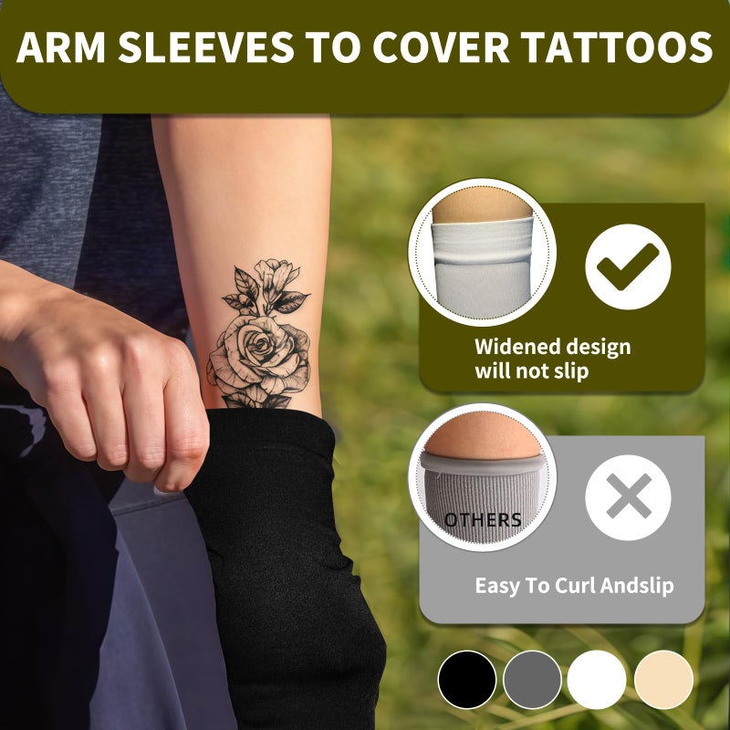 VNLEXMC 4 Pairs Arm Sleeves to Cover Arms for Men & Women,UV Sun Protection,Cooling Sports Compression,Tattoo Cover Up Sleeve (4 Warm Beige) - Image 4