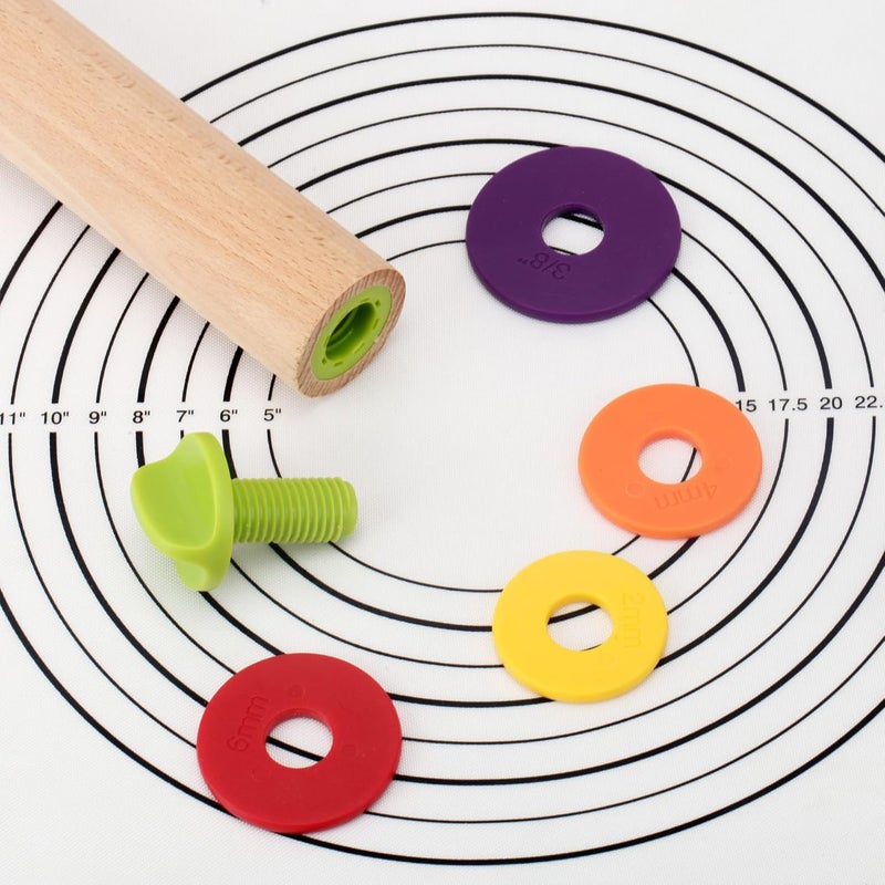 Mepple Rolling Pin with Thickness Rings for Baking,Fondant, Pizza, Pie Crust, Cookie, Pastry, Roller Rod for Dough Thickness, 13.6" Adjustable Wooden Rolling Pin with 4 Thickness Rings - Image 5