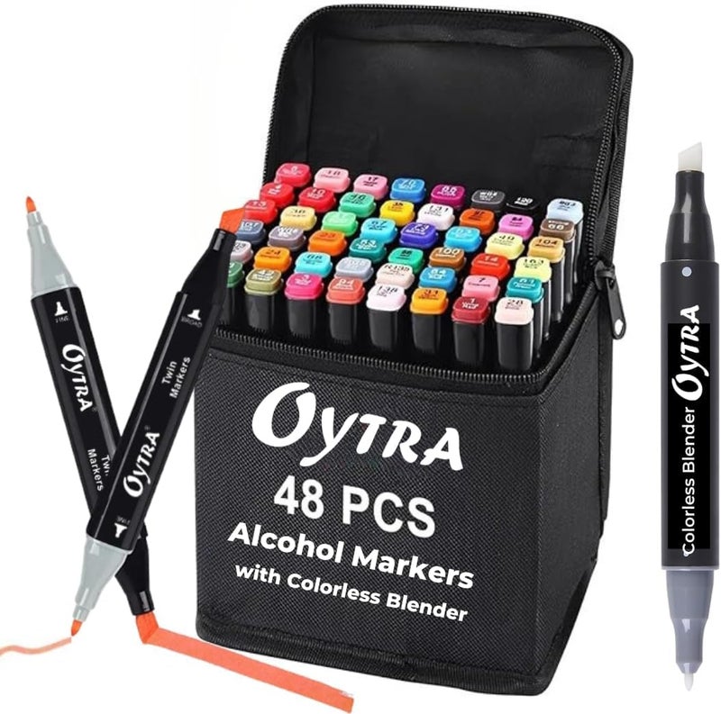 Oytra Sketch Pens 48 Colors/Set Dual Twin Tip Sketching Alcohol Markers for Manga Portrait Illustration Anime Drawing Fashion Architectural Drawings Painting - Image 1
