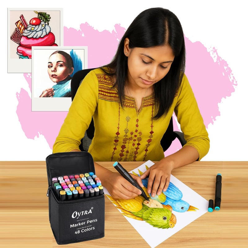 Oytra Sketch Pens 48 Colors/Set Dual Twin Tip Sketching Alcohol Markers for Manga Portrait Illustration Anime Drawing Fashion Architectural Drawings Painting - Image 2