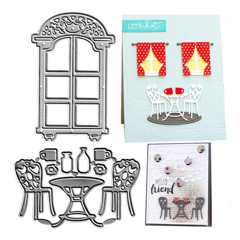Window Flower Cutting Dies Chair Table Die Cuts Metal Embossing Stencils Template Mould for Card Scrapbooking and DIY Craft Album Paper Card Decor