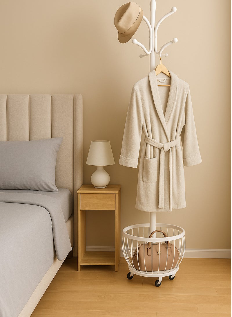 SHEE ONE 2-in-1 Clothes Rack with Smart Hook Distribution by SHEE ONE | Mobile Clothes Hanger with Wheels and Bottom Storage Basket | Elegant Coat Stand with a Circular Modern Design | Multi-Use Abaya Rack for Entryways and Bedrooms | 170×40×40 cm - Image 3