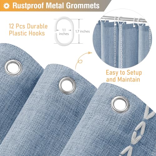BTTN Boho Farmhouse Shower Curtain, Linen Rustic Weighted Striped Fabric Shower Curtain Set with Tassel, Water Repellent, Bohemian Vintage Country Cloth Shower Curtains for Bathroom, Blue, 72x72 - Image 5