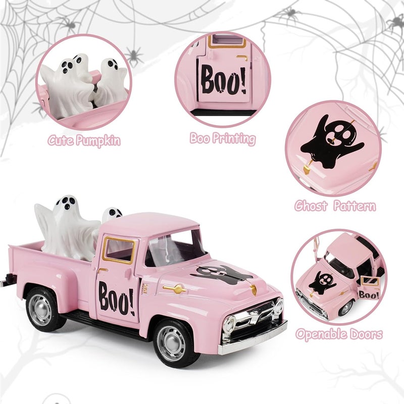 CRAFLOX Halloween Truck Decor, Pink Halloween Ghost Truck Decorations for Home Indoor, Mini Cute Ghost Tiered Tray Decor, Farmhouse Kitchen Tabletop Centerpiece Decorations - Image 4