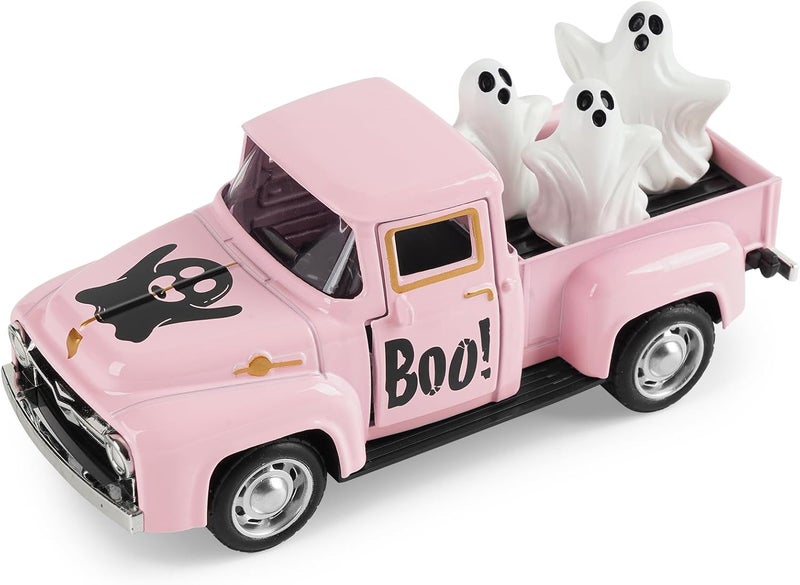 CRAFLOX Halloween Truck Decor, Pink Halloween Ghost Truck Decorations for Home Indoor, Mini Cute Ghost Tiered Tray Decor, Farmhouse Kitchen Tabletop Centerpiece Decorations - Image 1