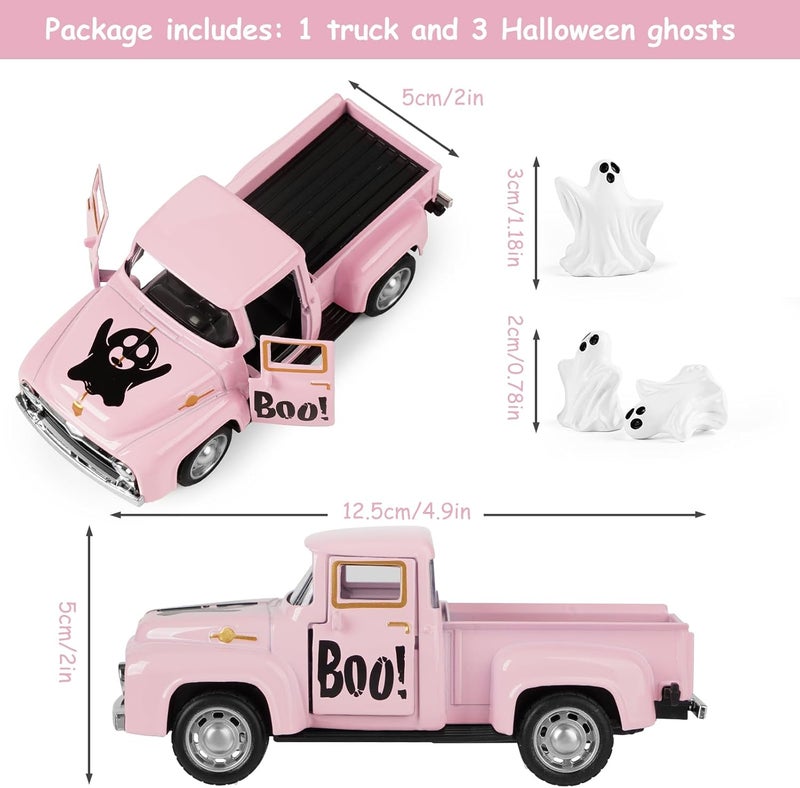 CRAFLOX Halloween Truck Decor, Pink Halloween Ghost Truck Decorations for Home Indoor, Mini Cute Ghost Tiered Tray Decor, Farmhouse Kitchen Tabletop Centerpiece Decorations - Image 3