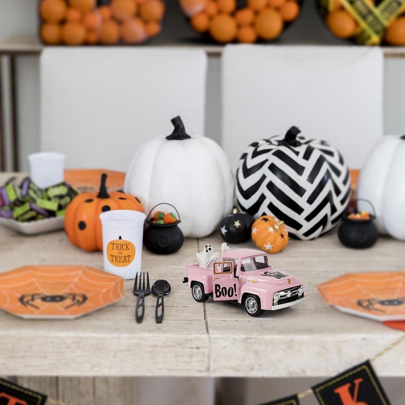 CRAFLOX Halloween Truck Decor, Pink Halloween Ghost Truck Decorations for Home Indoor, Mini Cute Ghost Tiered Tray Decor, Farmhouse Kitchen Tabletop Centerpiece Decorations - Image 5