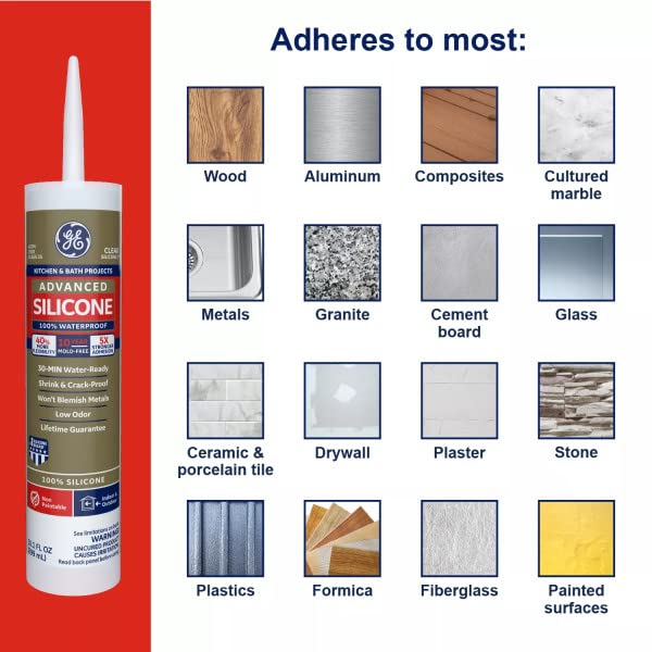 GE Sealants & Adhesives 281 Advanced Silicone 2 Kitchen & Bath Sealant, 2.8oz, White - Image 2
