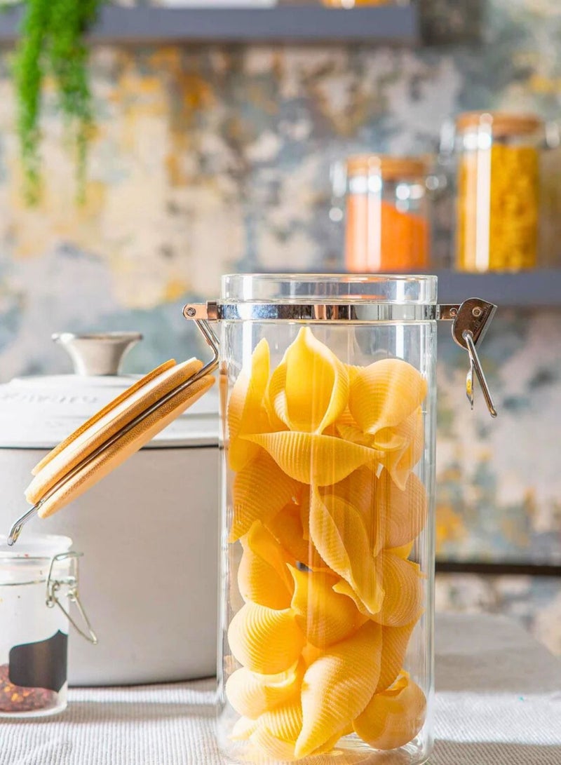 1Chase Set of 2- 1000ML Borosilicate Glass Storage Jar With Clip and Airtight Bamboo Lid, for Candy Cookie Rice Sugar Flour Pasta Nuts - Image 2