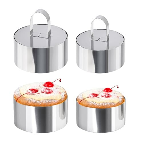 Uncle Jack 4 Pieces Round Cake Ring Molds, Stainless Steel Cake Ring Mold with Pusher, for Kitchen Tools, Baking Pastry, Mousse (Include 4 Rings and 2 Pushers) - Image 1