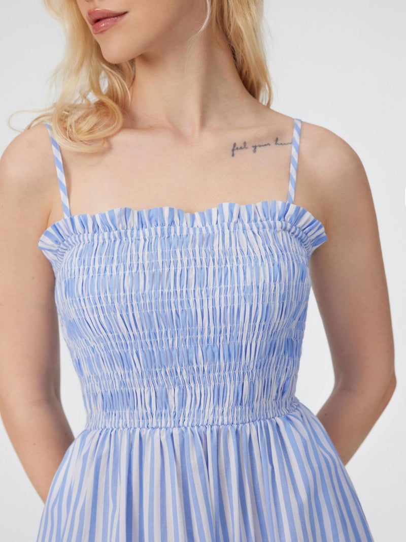 CIDER Womens Striped Dress Sundress Spaghetti Strap Casual Flowy A Line Midi Beach Vacation Dress with Pockets Blue - Image 3