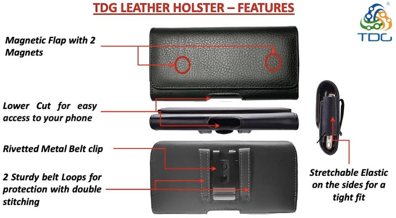 TDG Pu Leather Belt Pouch Holster for Apple iPhone Smartphones & Mobiles (Display 5.5 to 6.7 inches) (Black, 6.3) - Image 2