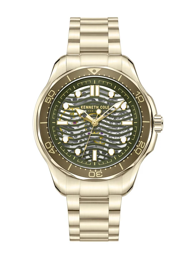 كينيث كول نيو يورك Kenneth Cole New York 44mm Automatic Men's Watch with Green Dial & Gold Stainless Steel Bracelet