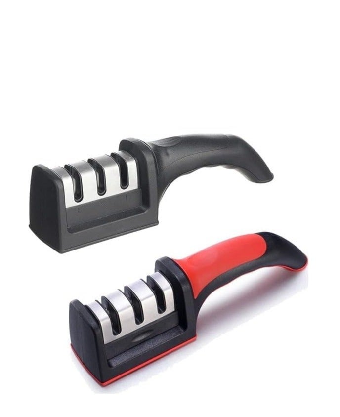 Pack Professional 3-Stage Knife Sharpener with Ergonomic Handle - Black and Red - Image 1