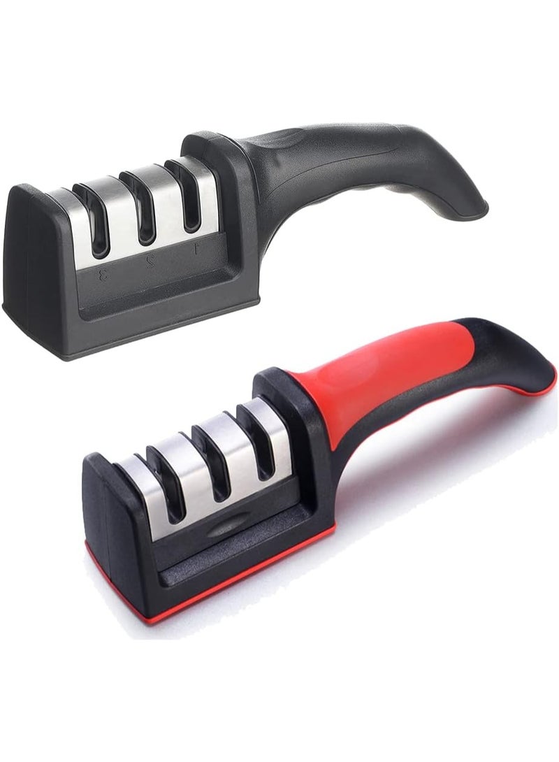 Pack Professional 3-Stage Knife Sharpener with Ergonomic Handle - Black and Red - Image 2