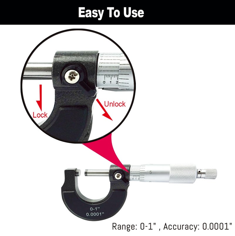 Nortools Outside Micrometer, Ratchet Stop, Lock Nut 0-1" /0.0001" Precision Machinist Tool,Accuracy 0.0001" - Image 3