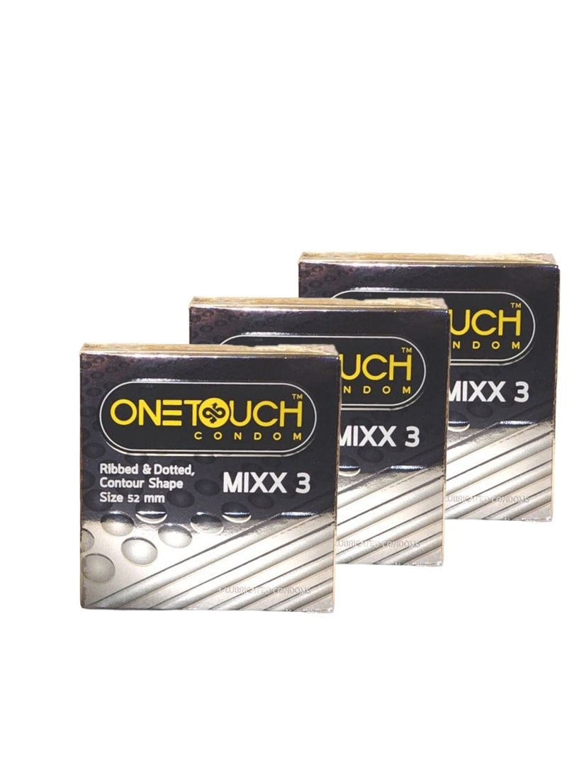 ONETOUCH ONETOUCH MIXX 3 Ribbed Dotted Contour Condom (3 Packs Of 3 Condoms) 