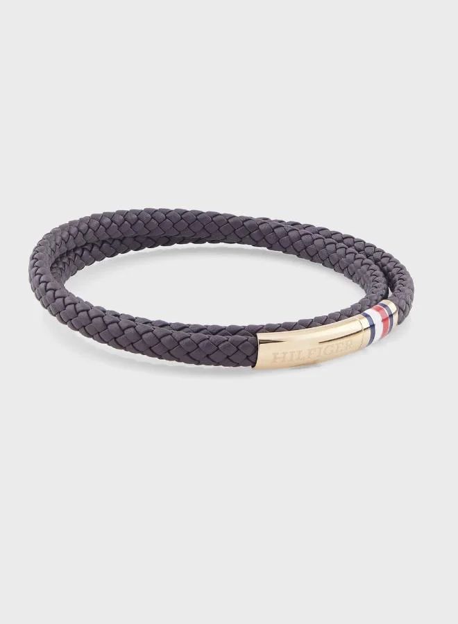 TOMMY HILFIGER Mens Leather With Double-Wrap Braided Brown Leather - 2790551