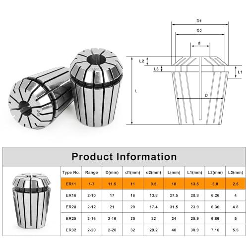 SILIVN 14pcs ER20 Spring Collet Set for CNC Engraving Machine and Milling Lathe Tool Workholding Engraving Collets (1/16",3/32",1/8",5/32",3/16",7/32",1/4",9/32",5/16",11/32",3/8",13/32",7/16",1/2") - Image 5