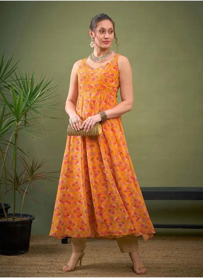 ساسافراس Floral Print Sweetheart Neck Anarkali Kurta