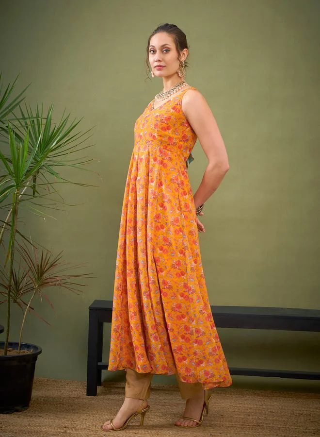 SASSAFRAS Floral Print Sweetheart Neck Anarkali Kurta by Styli