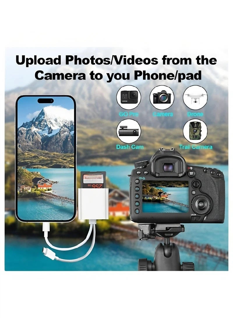 سوق النجوم قارئ بطاقة SD لكاميرا iPhone وiPad، قارئ بطاقة ذاكرة بفتحة مزدوجة يدعم بطاقة SD وTF، كاميرا مراقبة، محول بطاقة SD، قارئ بطاقة Micro SD محمول، التوصيل والتشغيل - Image 3