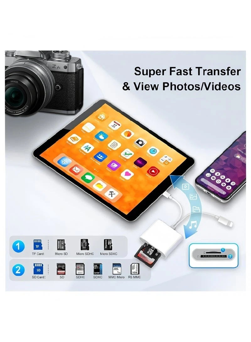 سوق النجوم قارئ بطاقة SD لكاميرا iPhone وiPad، قارئ بطاقة ذاكرة بفتحة مزدوجة يدعم بطاقة SD وTF، كاميرا مراقبة، محول بطاقة SD، قارئ بطاقة Micro SD محمول، التوصيل والتشغيل - Image 2