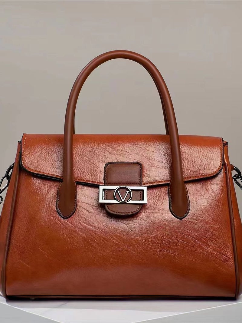 New Korean Style Elegant Commuter Women'S Bag Large Capacity Fashionable Simple Portable Shoulder Soft Leather Textured Tote Bag - Image 4