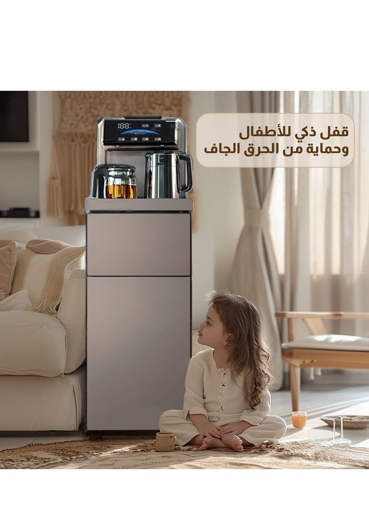جيرزون موزعات المياه، ماكينة صنع الشاي، موزع مياه عمودي منزلي، غلاية، خزانة، موزع أوتوماتيكي بالكامل لزجاجات سعة 3 أو 5 جالون، مثالي للمكتب والمنزل (ذهبي أنيق)  - Image 4