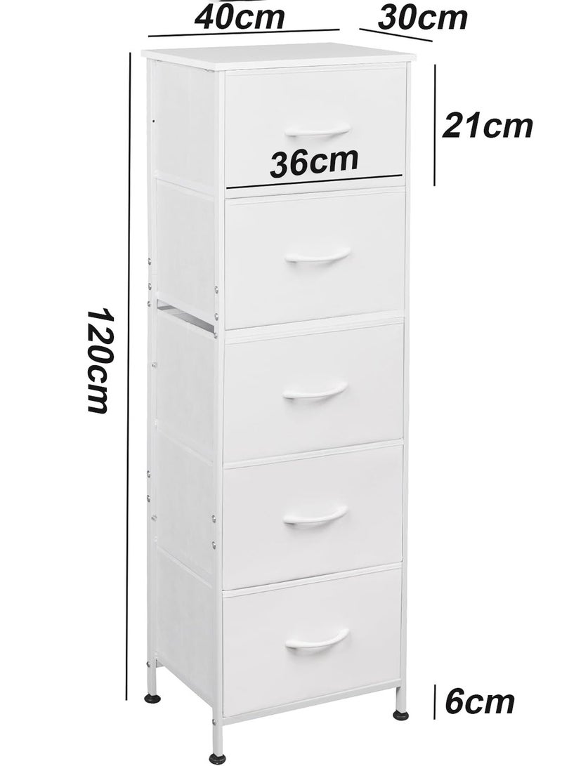 Chulovs Fabric Storage Dresser, 5-Drawer Vertical Dresser for Bedroom, Storage Organizer with Fabric Bins, Wooden Top, Durable Steel Frame, Drawer Chest for Closets & Hallways - Image 2