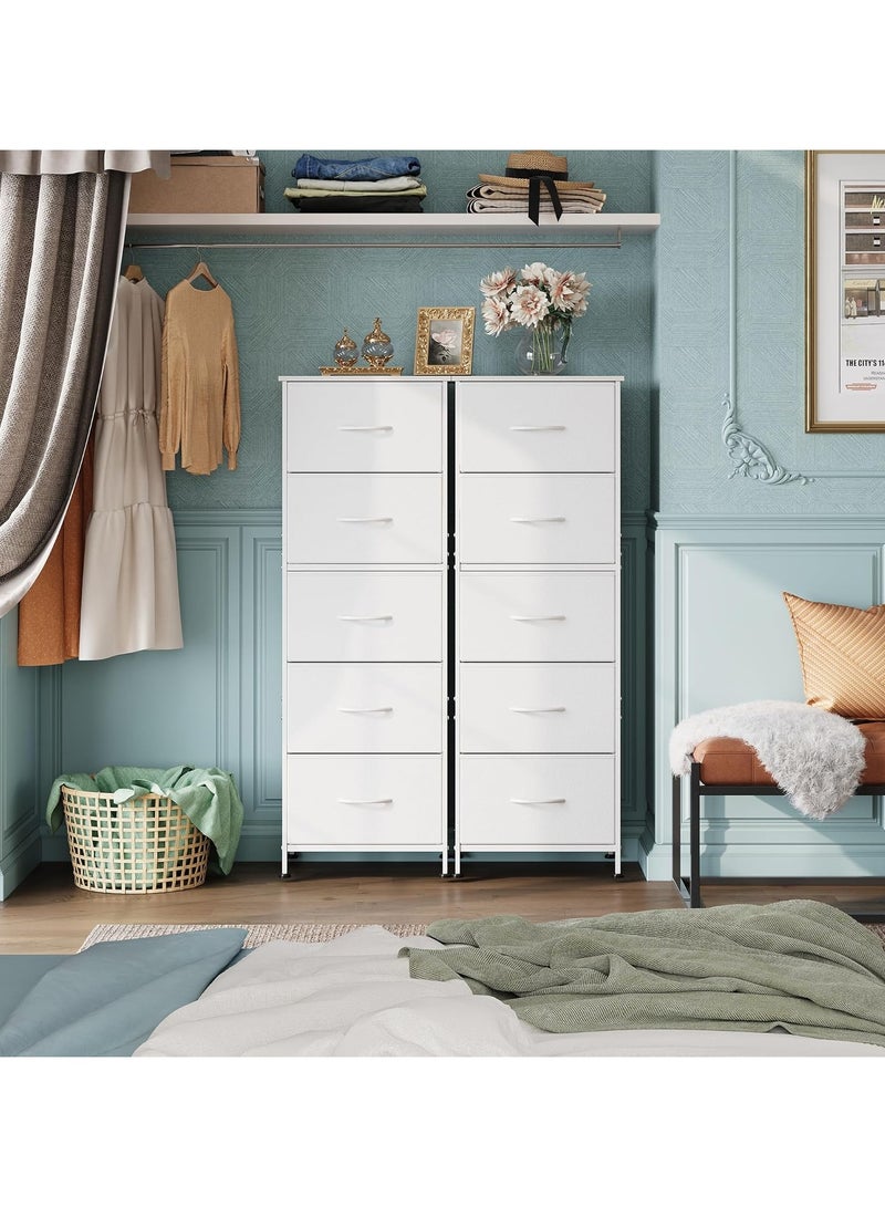 Chulovs Fabric Storage Dresser, 5-Drawer Vertical Dresser for Bedroom, Storage Organizer with Fabric Bins, Wooden Top, Durable Steel Frame, Drawer Chest for Closets & Hallways - Image 3
