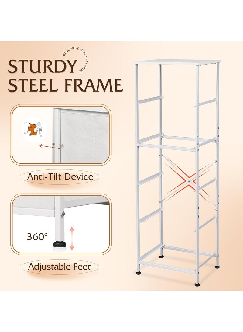 Chulovs Fabric Storage Dresser, 5-Drawer Vertical Dresser for Bedroom, Storage Organizer with Fabric Bins, Wooden Top, Durable Steel Frame, Drawer Chest for Closets & Hallways - Image 4