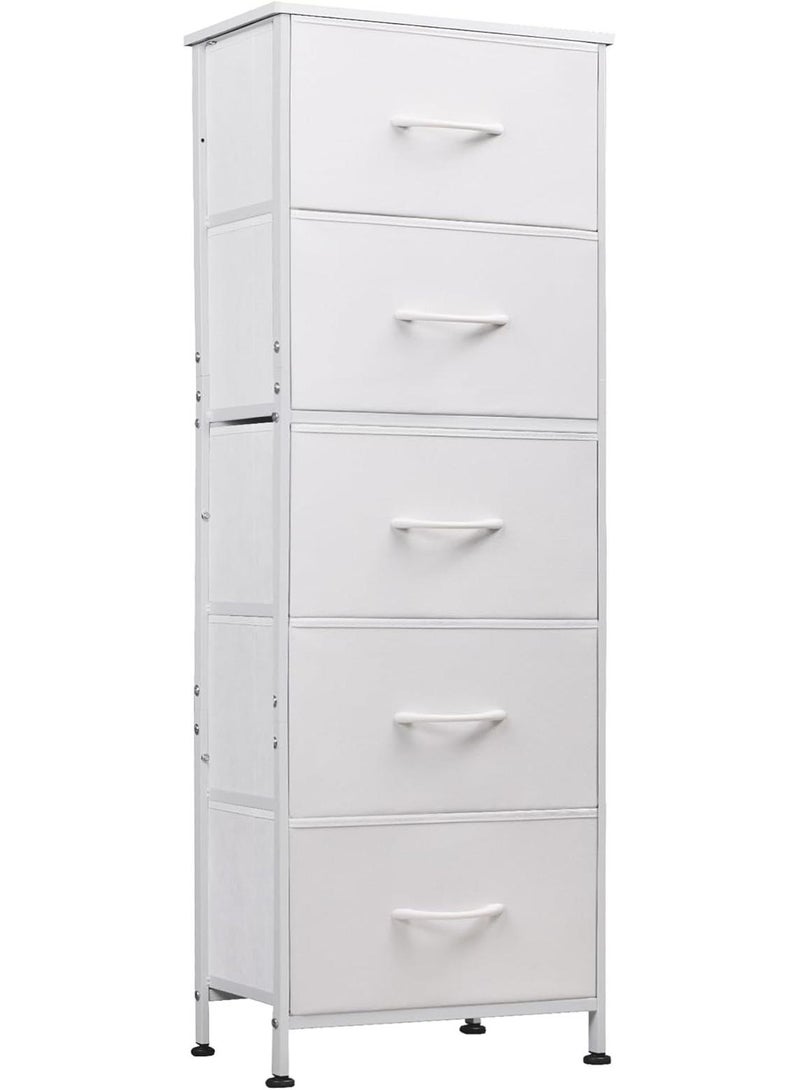Chulovs Fabric Storage Dresser, 5-Drawer Vertical Dresser for Bedroom, Storage Organizer with Fabric Bins, Wooden Top, Durable Steel Frame, Drawer Chest for Closets & Hallways - Image 1