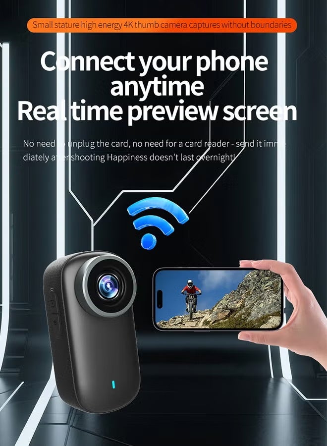 BlueFire 4K Portable WiFi Mini Sports Camera Magnetic Mount Action Camera for Bike, Motorcycle, Pet, and Travel | 130° Ultra-Wide Angle, IP65 Waterproof, USB-C Rechargeable UHD Body Cam | 3-Hour Battery Life, Simultaneous 4K/2K/1080P Recording | Magnetic Clip, Handlebar & Waterproof Mounts Included | Compact Outdoor Adventure Camera for Cyclists, Pet Owners, Vloggers, and Security Monitoring | Lightweight, Durable, and Easy to Mount WiFi Mini Camera - Image 3