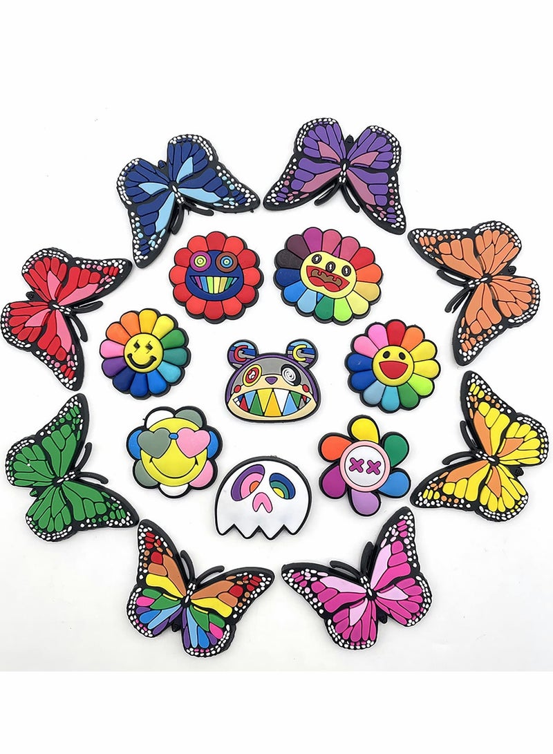 KASTWAVE 34 Pcs Butterfly Sunflower Shoe Charms for Clog Wristband Bracelet, Shoe Accessories Pins for Boy and Girl Party Favor Gifts  - Image 1