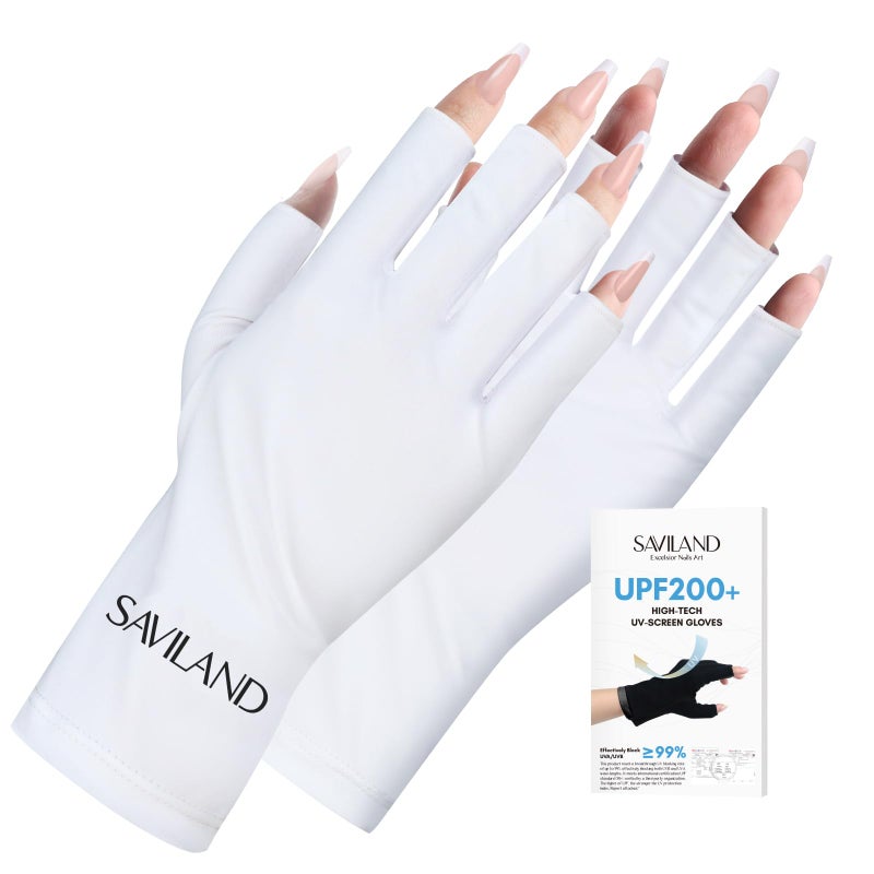 Saviland SAVILAND U V Gloves for Nails: UPF200+ High-tech Professional U V Gloves for Manicures, Anti UVA & UVB 999+ U V Gloves for Gel Nail Lamp Fingerless Gloves Prevent Hands from U V Harm (White)  - Image 1