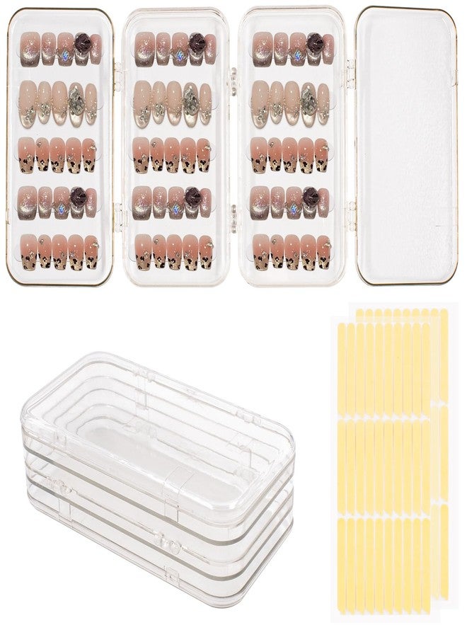 Hiyoo 2 Set Tri-Fold Press On Nail Organizer with 60 Strips Double Sided Tape, Portable Clear Plastic 4 Page Fake Nails Packaging Case for Travel, Nall Display, Salon Supplies (5.9 x 3.2 x 1.8 Inch) - Image 1