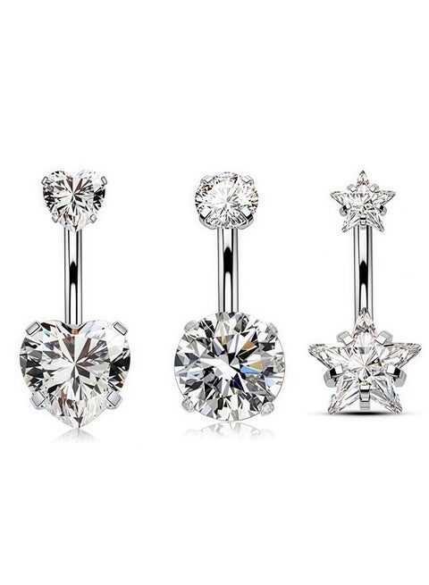 حلقات بطن جراحية من الفولاذ المقاوم للصدأ مقاس 14 جرام مرصعة بحجر الزركونيا المكعب الدائري على شكل سرّة وثقب الجسم وأقراط أذن