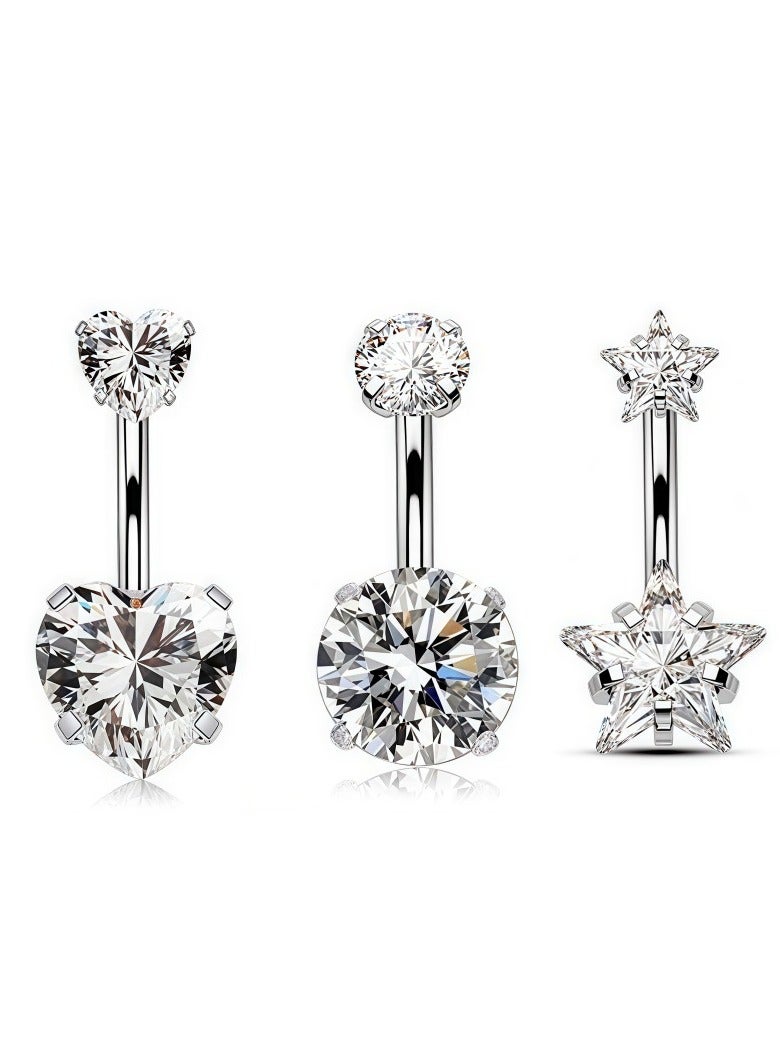 14G Belly on Rings Surgical Stainless Steel Round Cubic Zirconia Navel Barbell Stud Body Piercing Ear Studs - Image 1