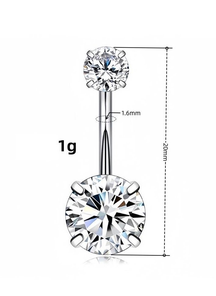 14G Belly on Rings Surgical Stainless Steel Round Cubic Zirconia Navel Barbell Stud Body Piercing Ear Studs - Image 2