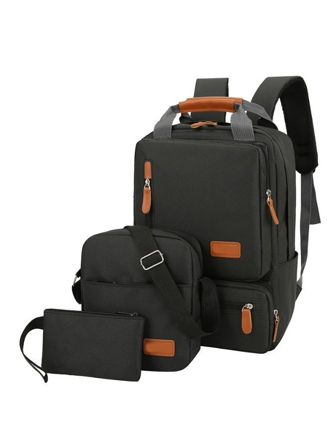 3 Piece Oxford Backpack Set Solid Large Capacity Schoolbag Shoulder Bag Clutch Wear-resistant Anti-theft for College Business Men Black  - Image 1