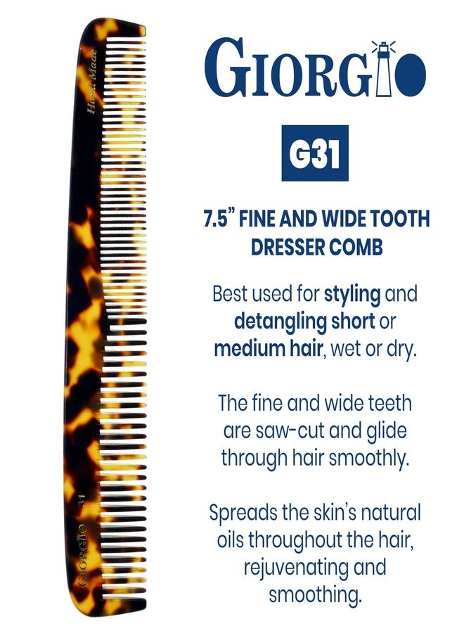Giorgio G31 Fine Tooth Comb and Wide Tooth Hair Comb, Hair Styling Comb for Men, Grooming Hair Combs for Women, Mens Beard Care Combs for Detangling and Styling, Handmade Saw-Cut and Hand Polished - Image 2