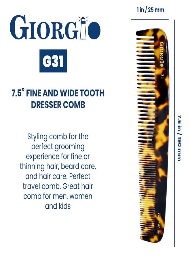 Giorgio G31 Fine Tooth Comb and Wide Tooth Hair Comb, Hair Styling Comb for Men, Grooming Hair Combs for Women, Mens Beard Care Combs for Detangling and Styling, Handmade Saw-Cut and Hand Polished - Image 3