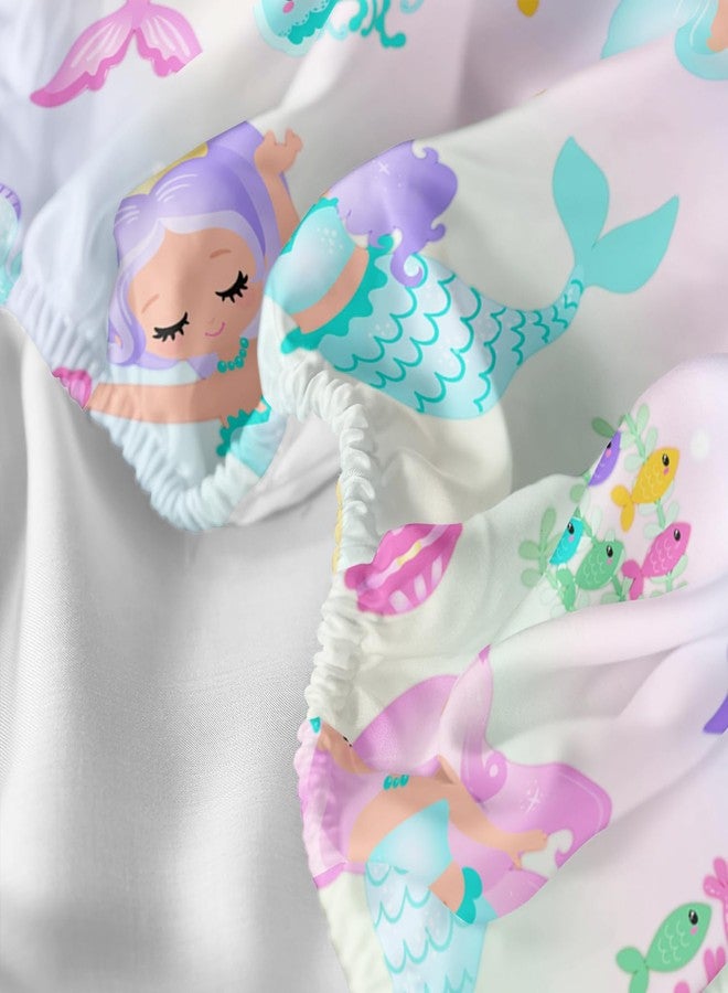 XYNHML Rainbow Mermaid Fitted Sheet Full Size 4Pcs Fairy Tale Sea Shell Grass Quilt Bed Sheet Set Starfish Jellyfish Bedding with Deep Pocket Includes 1 Fitted Sheets & 2 Pillowcases No Flat Sheet - Image 4