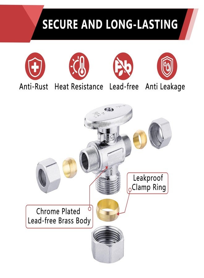 EFIELD 1/4 Turn Dual Compression Outlet Angle Stop Valve,1/2" NOM (5/8" OD) x (3/8 inch x 3/8 inch) Chrome,(VALVE123) - Image 5