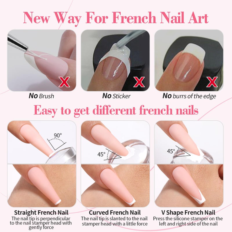Born Pretty French Manicure Kit, Nail Stamper and 2Pcs Gel Nail Polish, Include Jelly Milky Pink White Colors for French Tip, U V Light Cure - Image 4