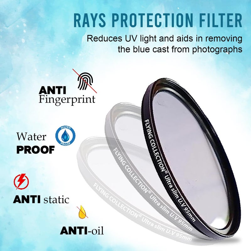 FLYING COLLECTION Camera Lens UV Rays Protection Filter 95 MM -Ultra Slim UV Filter Ring Aluminum Frame,HD/Waterproof Resistant, DSLR Camera Lens, Dust Scratches (95 MM) - Image 4