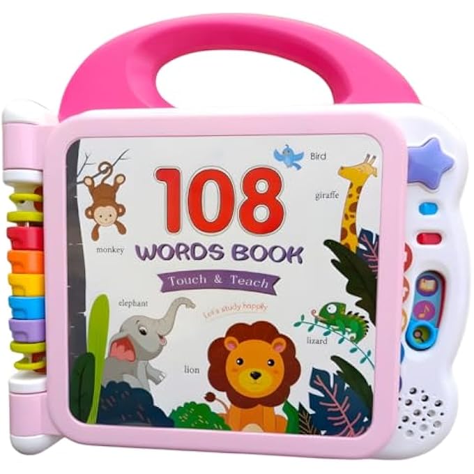 LEARNING JOURNEY 108 WORDS BABY EDUCATIONAL TOY BOOK AND INTERACTIVE BOOK LEARNING WITH BLUETOOTH FOR TODDLER AND PRE SCHOOL BOYS & GIRLS 1, 2, 3, 4+ YEAR OLDS, MULTI-COLOUR. (PINK) - Image 1