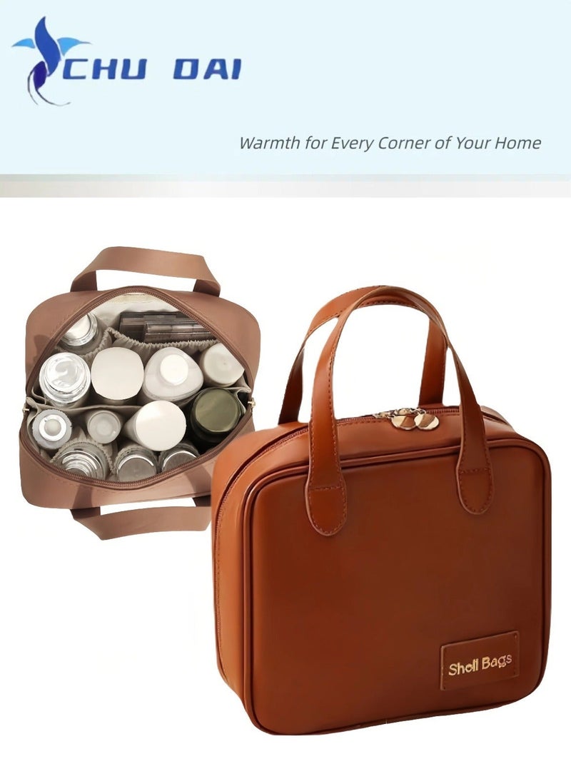 CHU DAI حقيبة مكياج للسفر، حقيبة تجميل بفتحة واسعة، حقيبة تنظيم محمولة من PU، حقيبة أدوات تجميل خفيفة للسفر للنساء (بني) & غطاء وجه UV UPF 50+ للنساء، غطاء وجه صيفي قابل للفصل، قبعة شمسية شاملة للأنشطة الخارجية مثل ركوب الدراجات والمشي (رمادي فاتح) & فرشاة فرد الشعر، مشط فرد حراري، سيراميك تورمالين، تسخين سريع، مضاد للحروق، جهد مزدوج وعرض LED، 3 إعدادات لدرجة الحرارة، مثالية للاستخدام المنزلي أو في صالونات التجميل & منشفة وجه قابلة للاستخدام لمرة واحدة 180 قطعة (60 قطعة * 3 عبوات)، مناديل وجه قطنية ناعمة، متعددة الاستخدامات للعناية بالبشرة، مزيل مكياج، مناديل وجه وتنظيف الوجه. - Image 2