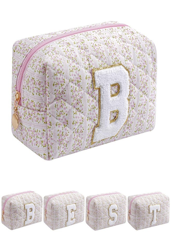 JOVAKIT Makeup Bag Cosmetic Bags for Women, Christmas Gifts for Girls Age 6-18, Alphabet Pink Floral Coquette Zipper Travel Makeup Pouch, Organizer Case Trendy Stuff (Pink Floral B) - Image 1